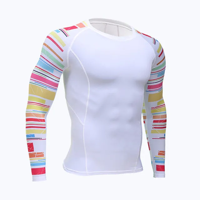 Mens Fitness Long Sleeves Rashguard T Shirt Men Bodybuilding Skin Tight Thermal Compression Shirts MMA Crossfit Workout Top Gear
