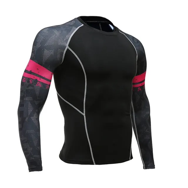 Mens Fitness Long Sleeves Rashguard T Shirt Men Bodybuilding Skin Tight Thermal Compression Shirts MMA Crossfit Workout Top Gear