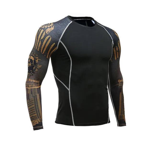 Mens Fitness Long Sleeves Rashguard T Shirt Men Bodybuilding Skin Tight Thermal Compression Shirts MMA Crossfit Workout Top Gear