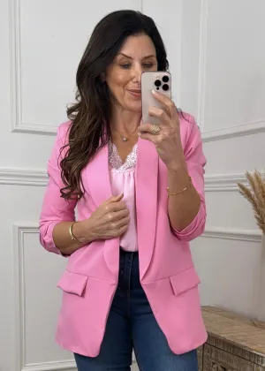 Merrill Barbie Pink Gathered Sleeve Blazer
