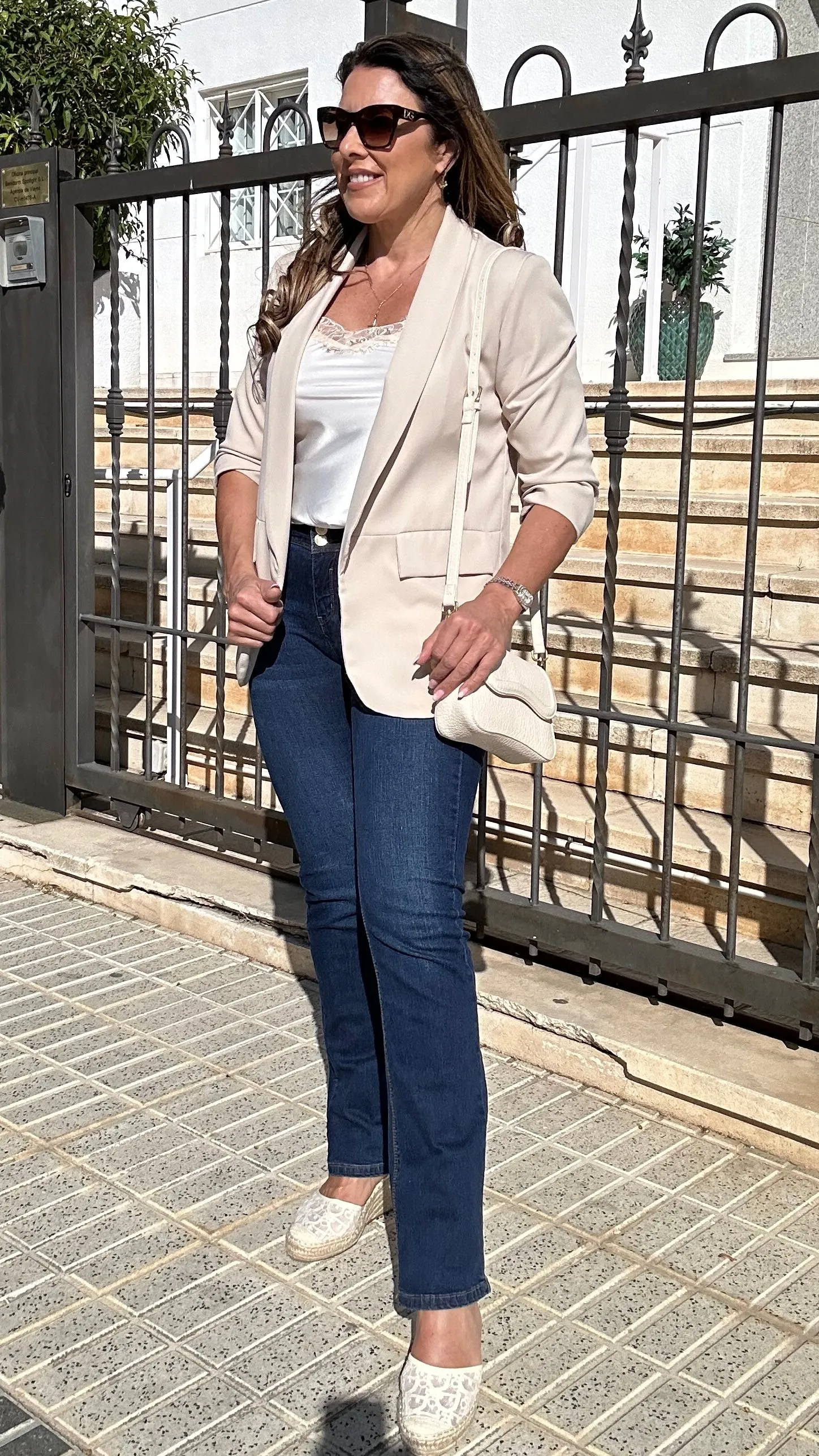 Merrill Beige Gathered Sleeve Blazer