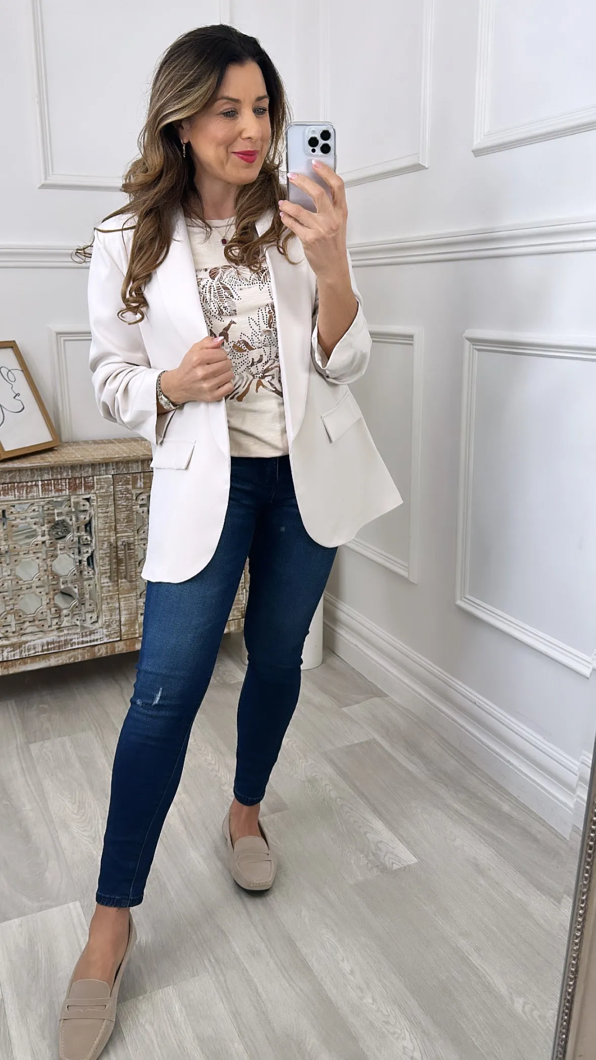 Merrill Beige Gathered Sleeve Blazer