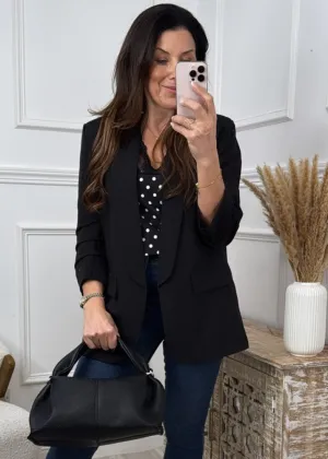 Merrill Black Gathered Sleeve Blazer
