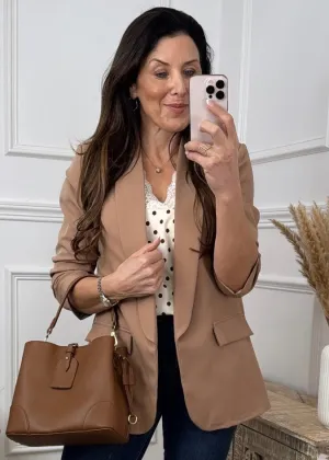 Merrill Camel Gathered Sleeve Blazer