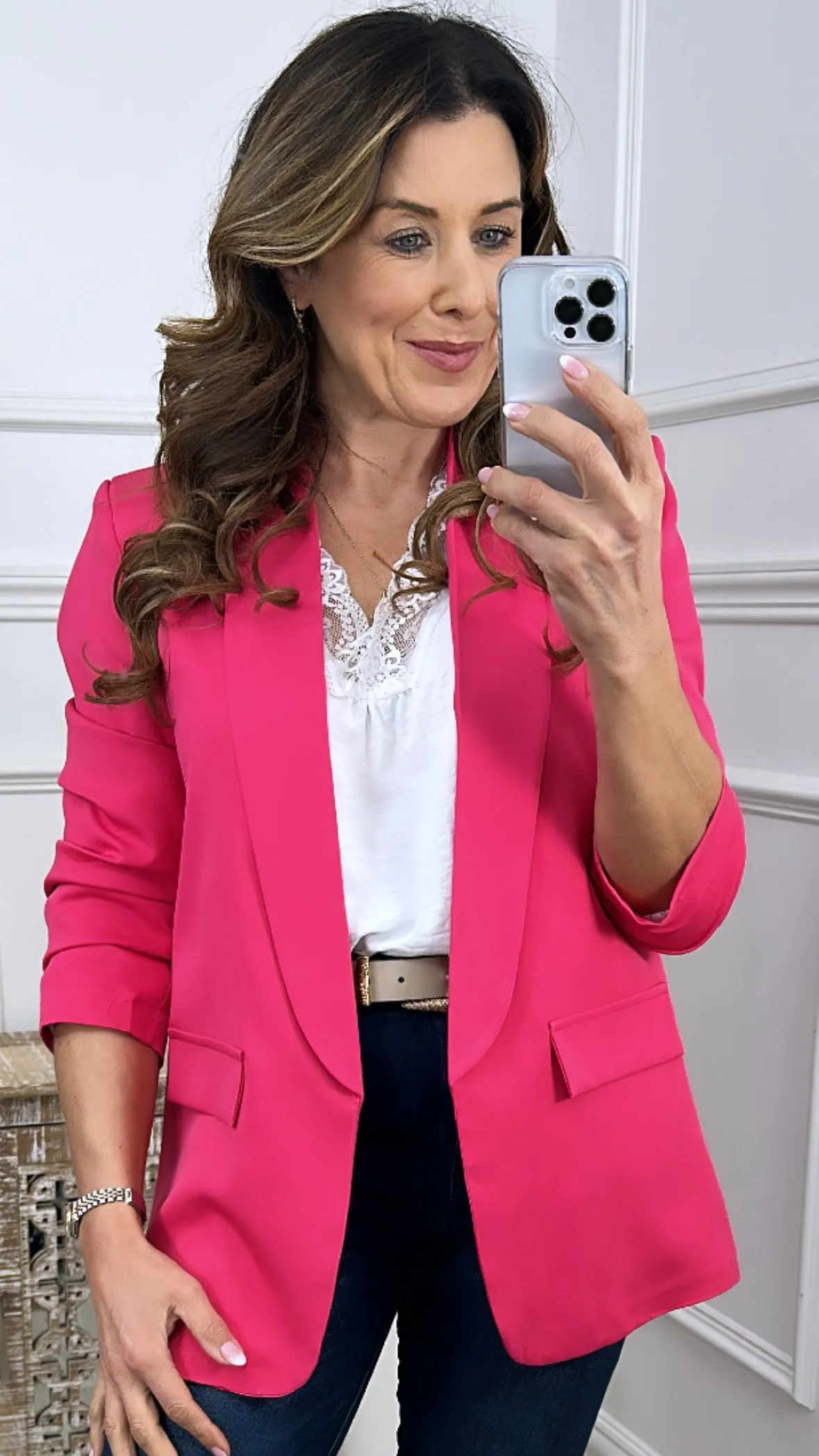 Merrill Fuchsia Gathered Sleeve Blazer