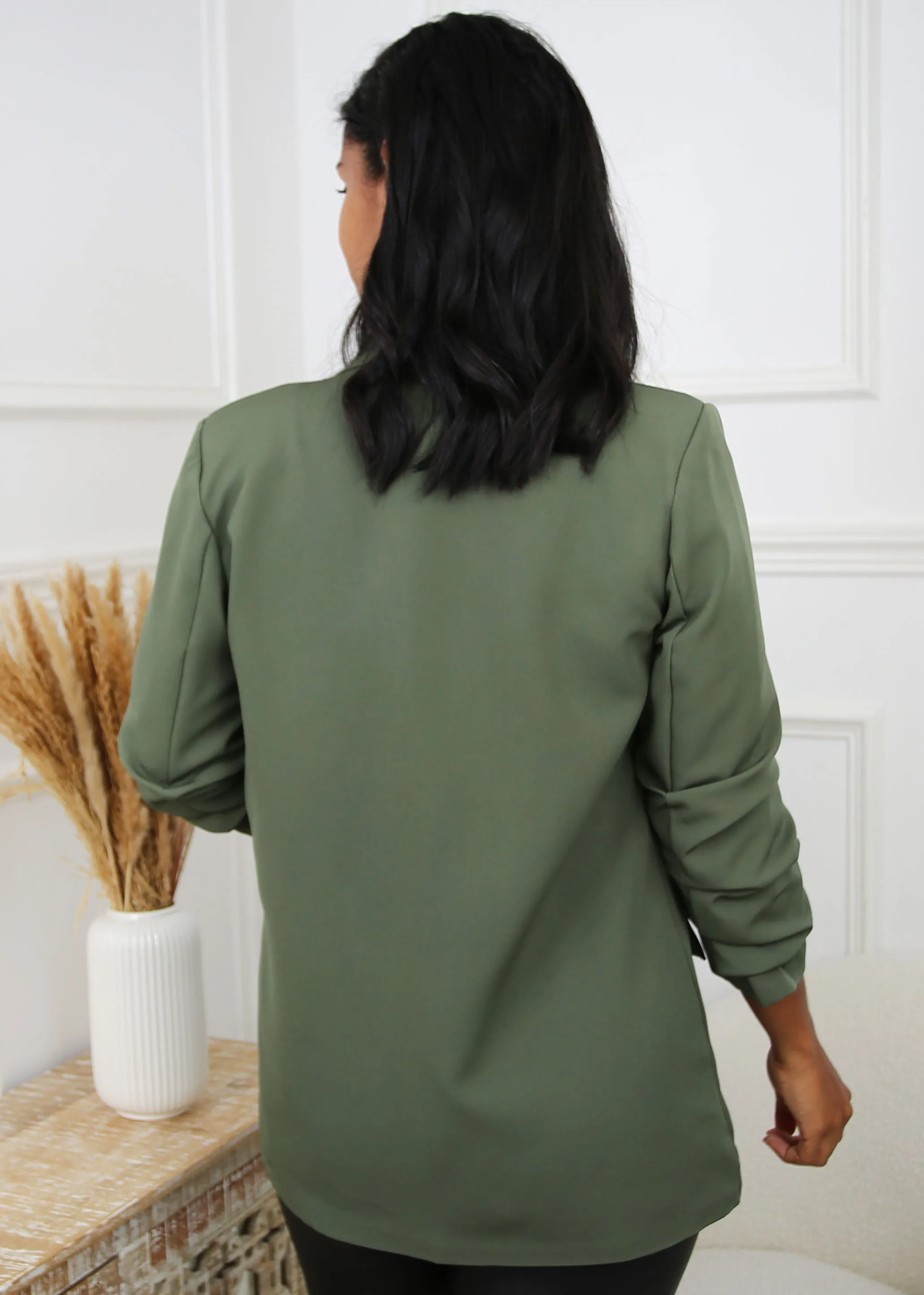 Merrill Khaki Gathered Sleeve Blazer