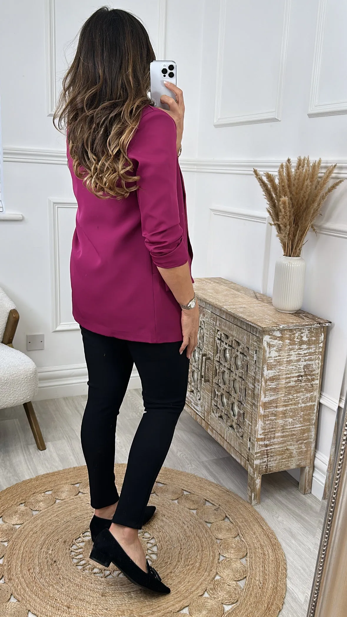 Merrill Magenta Gathered Sleeve Blazer