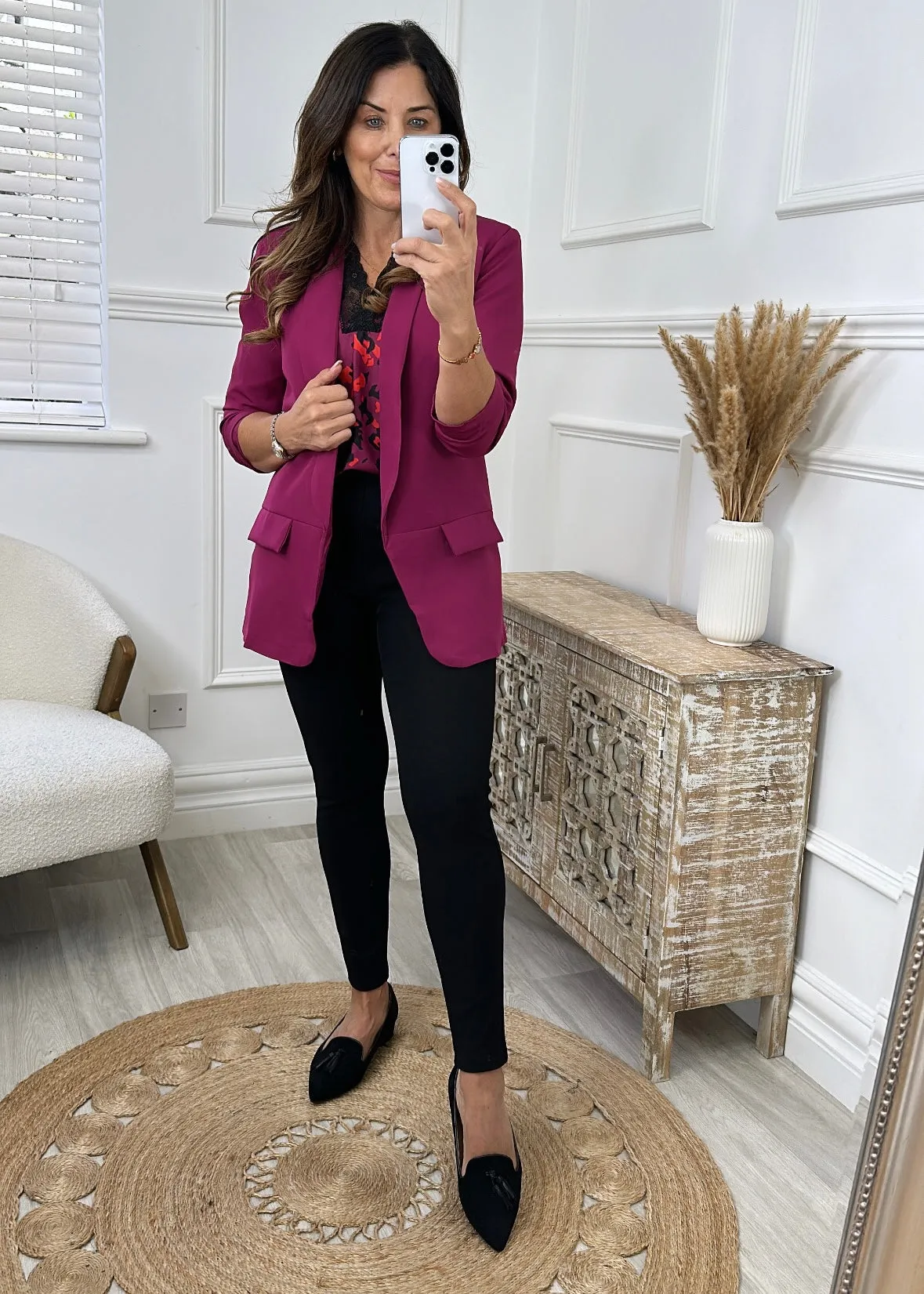 Merrill Magenta Gathered Sleeve Blazer