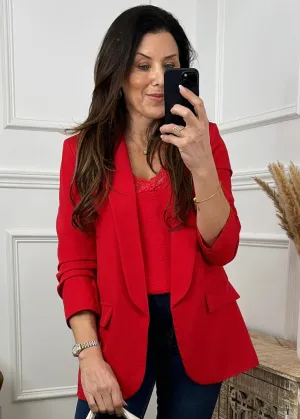 Merrill Red Gathered Sleeve Blazer