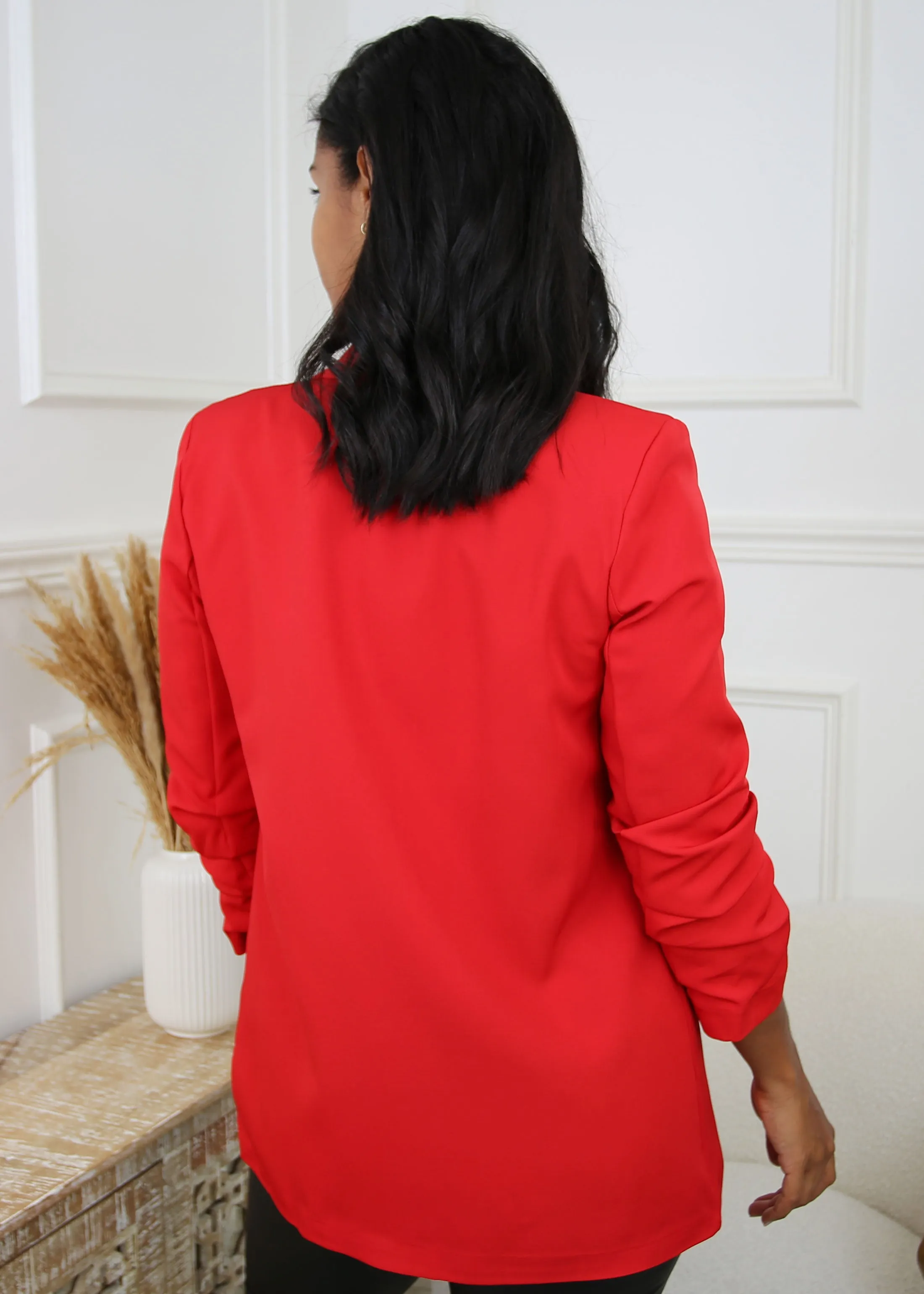 Merrill Red Gathered Sleeve Blazer