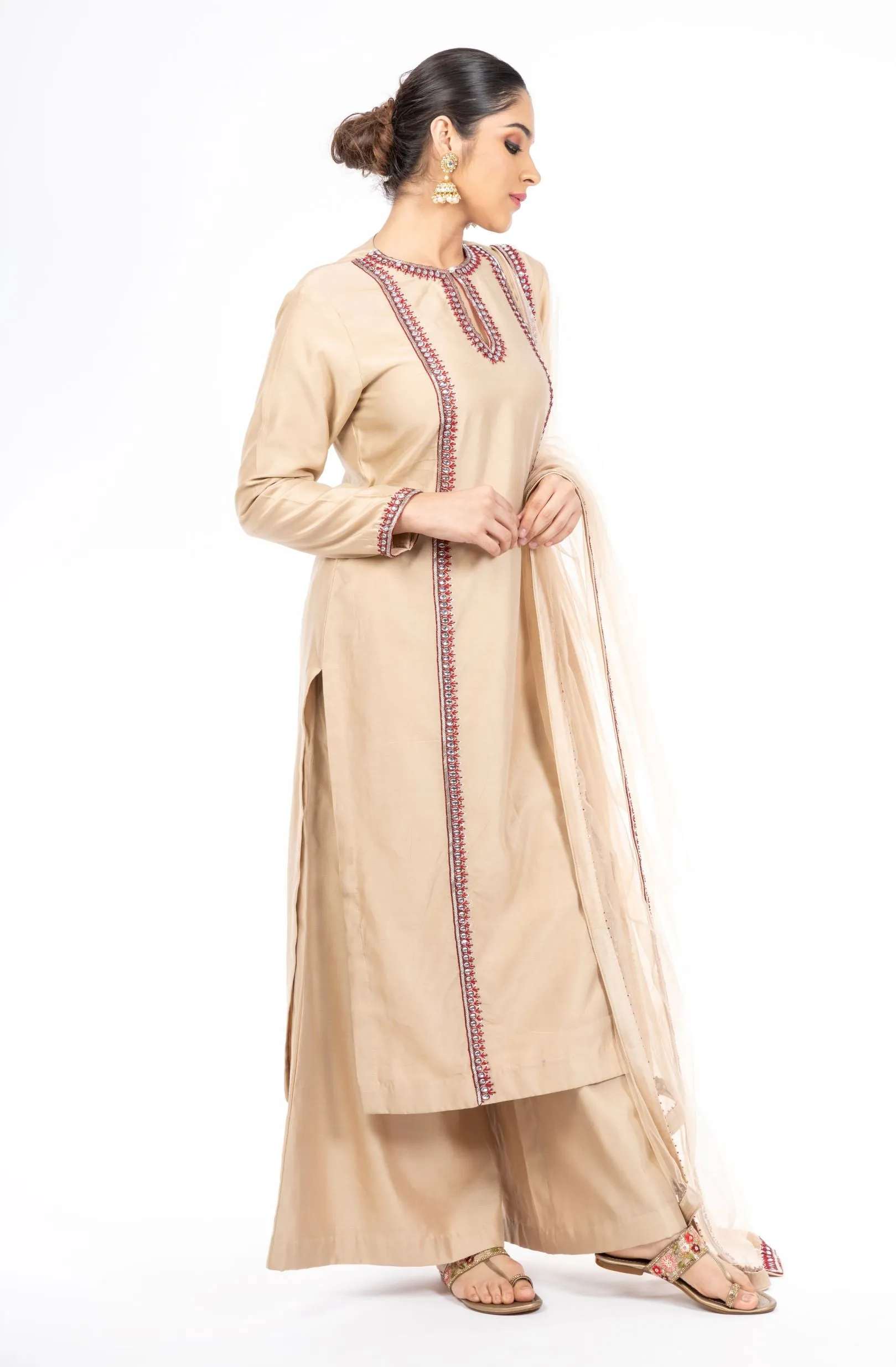 Mesmerizing Beige Color Chanderi Silk Palazzo set