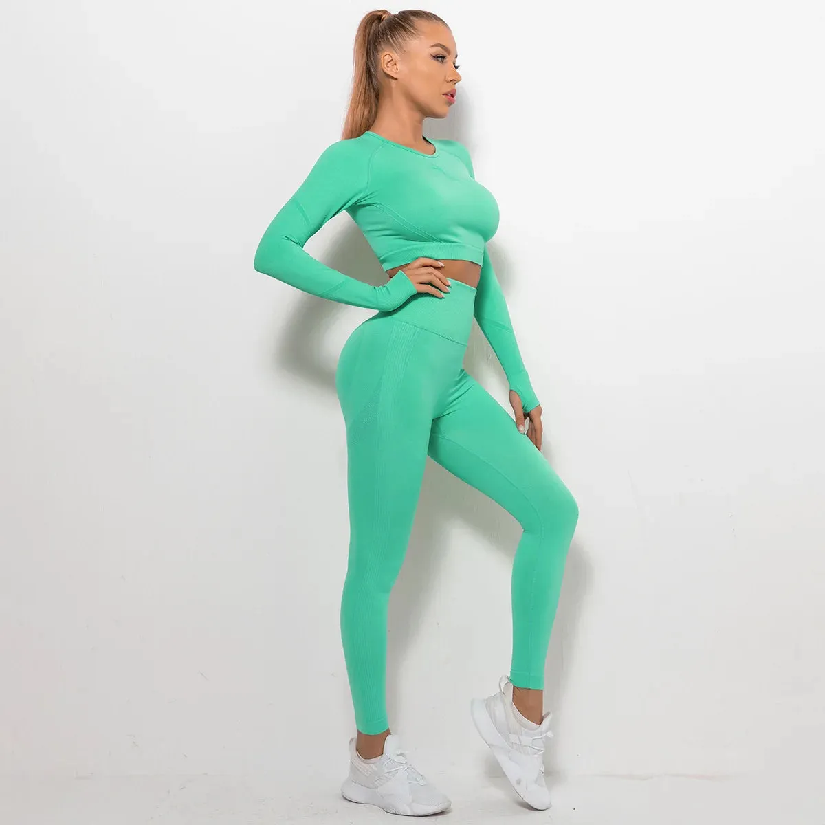 Mika -  Long Sleeve Yoga Crop Top Yoga Set