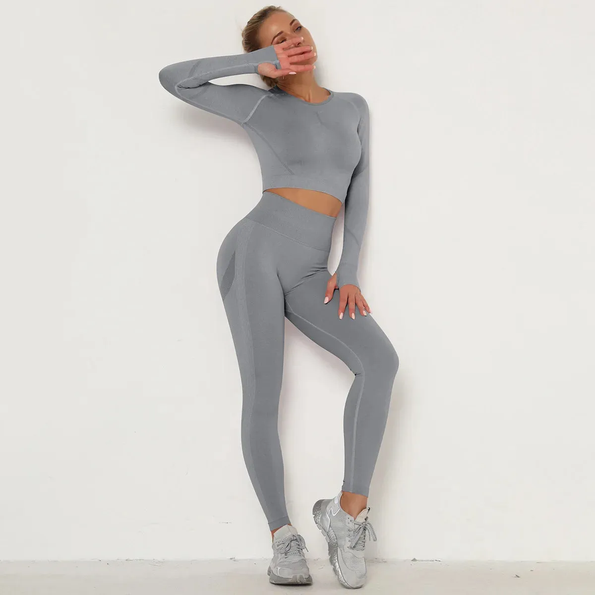 Mika -  Long Sleeve Yoga Crop Top Yoga Set