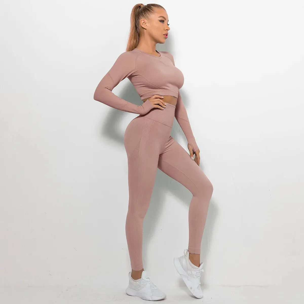 Mika -  Long Sleeve Yoga Crop Top Yoga Set