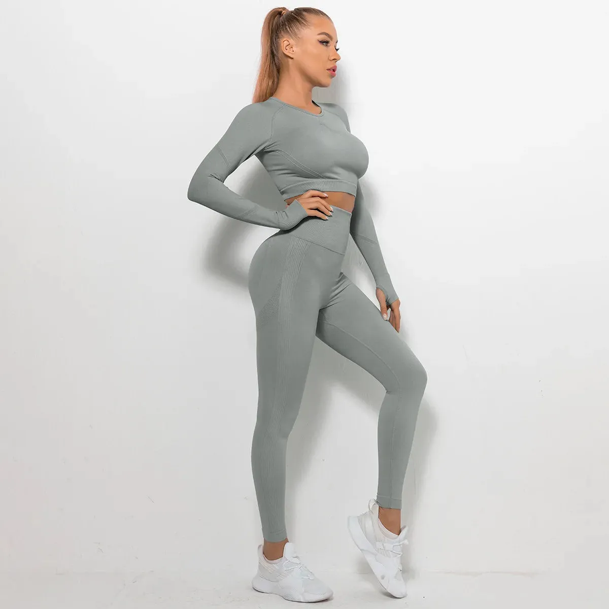 Mika -  Long Sleeve Yoga Crop Top Yoga Set