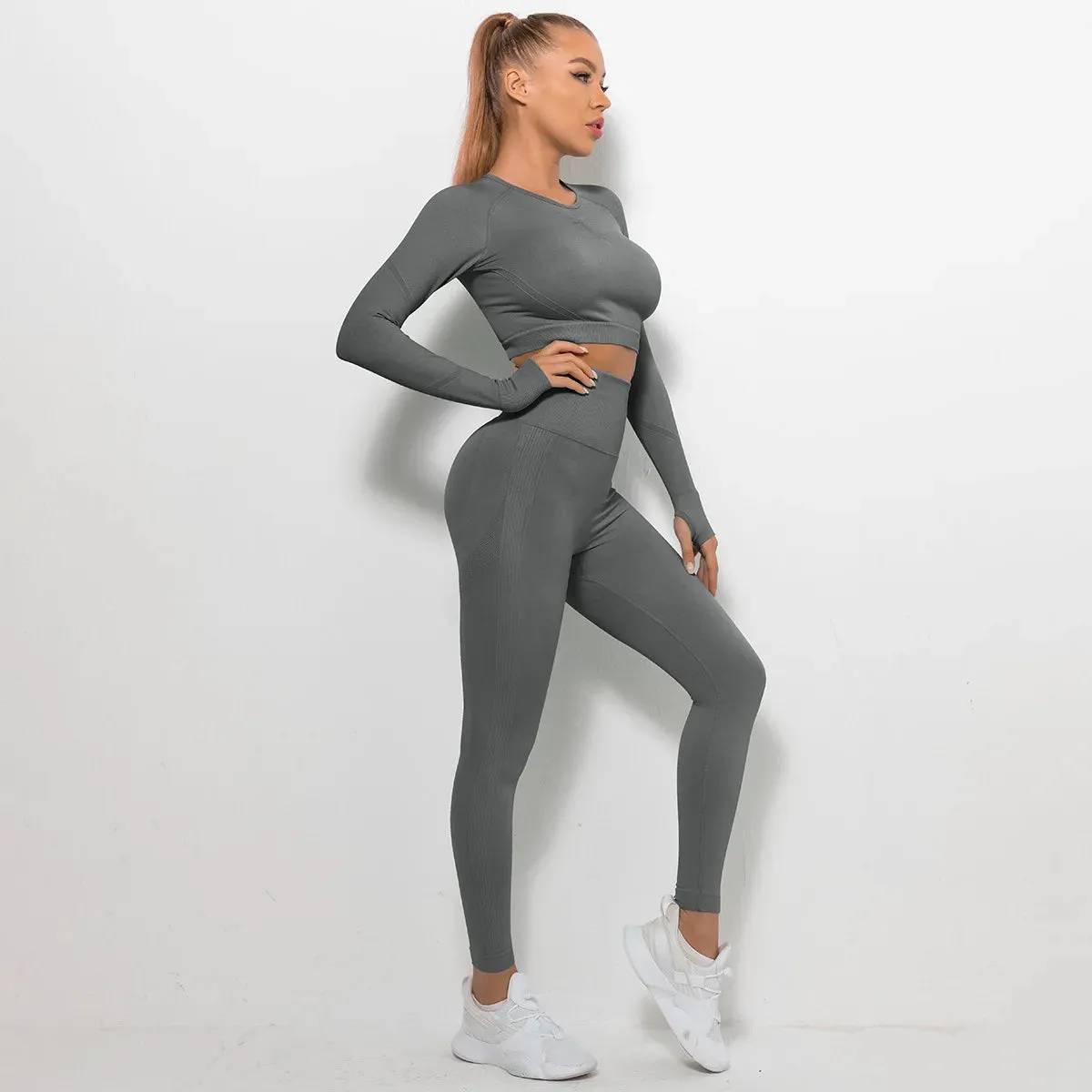 Mika -  Long Sleeve Yoga Crop Top Yoga Set