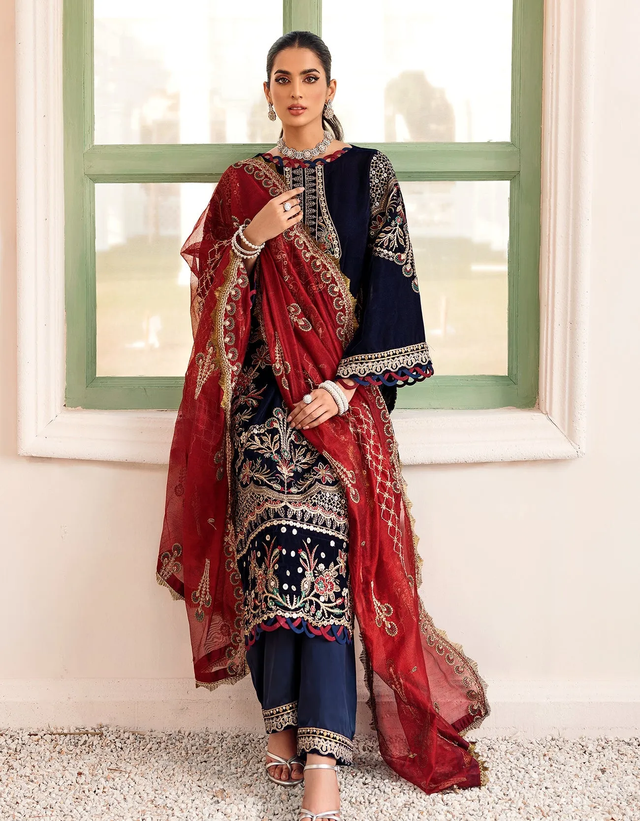 MK-301 | Emaan Adeel Makhmal Collection 2022 | Unstitched & Stitched Embroidered  Valvet Suits