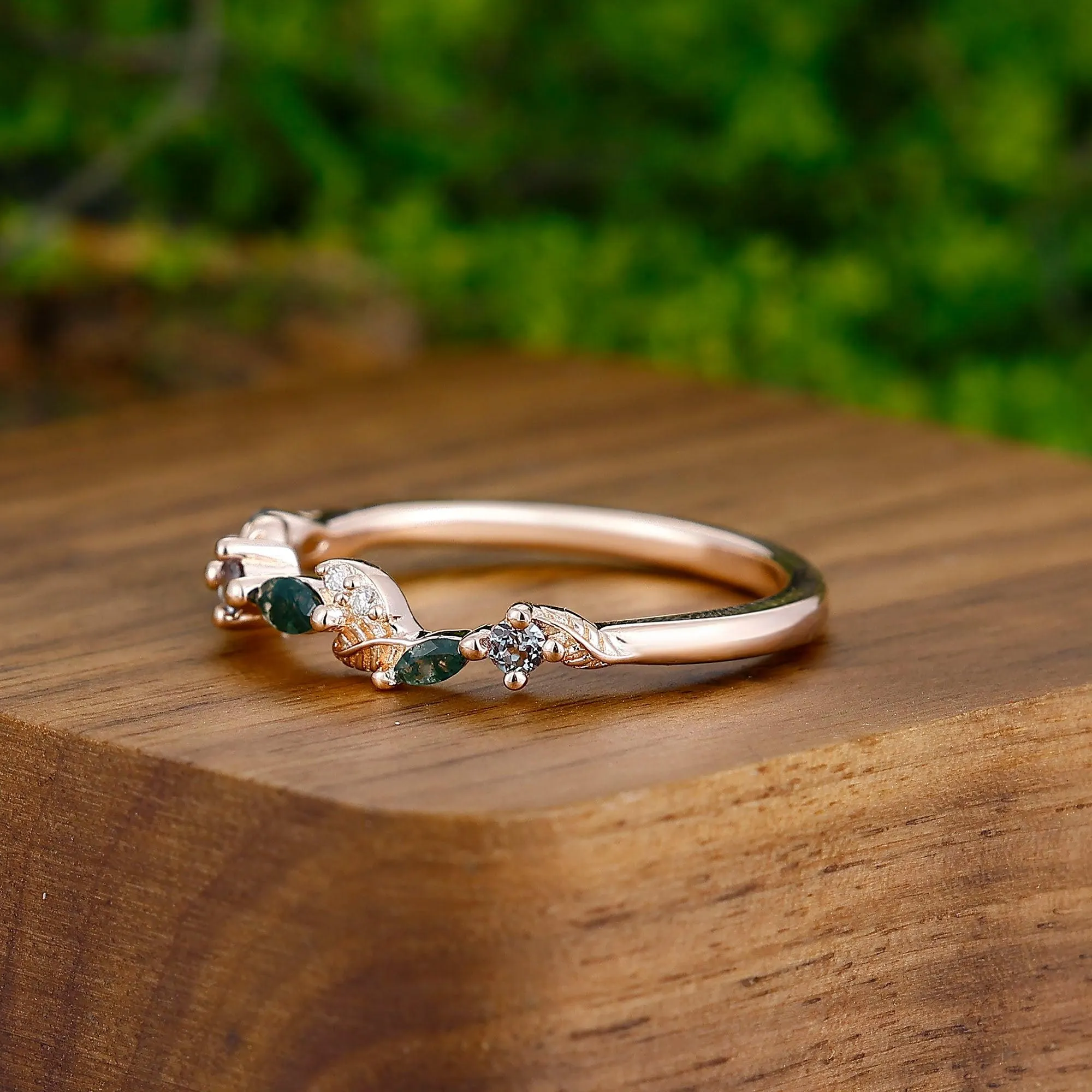 Moss Agate Couples Ring 925 Sterling Silver Matching Nature Promise Ring Marriage Bands