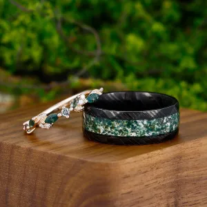 Moss Agate Couples Ring 925 Sterling Silver Matching Nature Promise Ring Marriage Bands