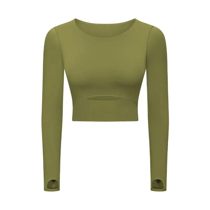 Move Like Diva Women's Seamless Long Sleeve Yoga Crop Top