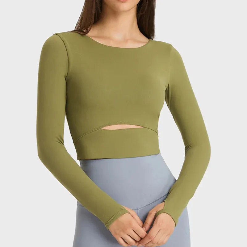 Move Like Diva Women's Seamless Long Sleeve Yoga Crop Top
