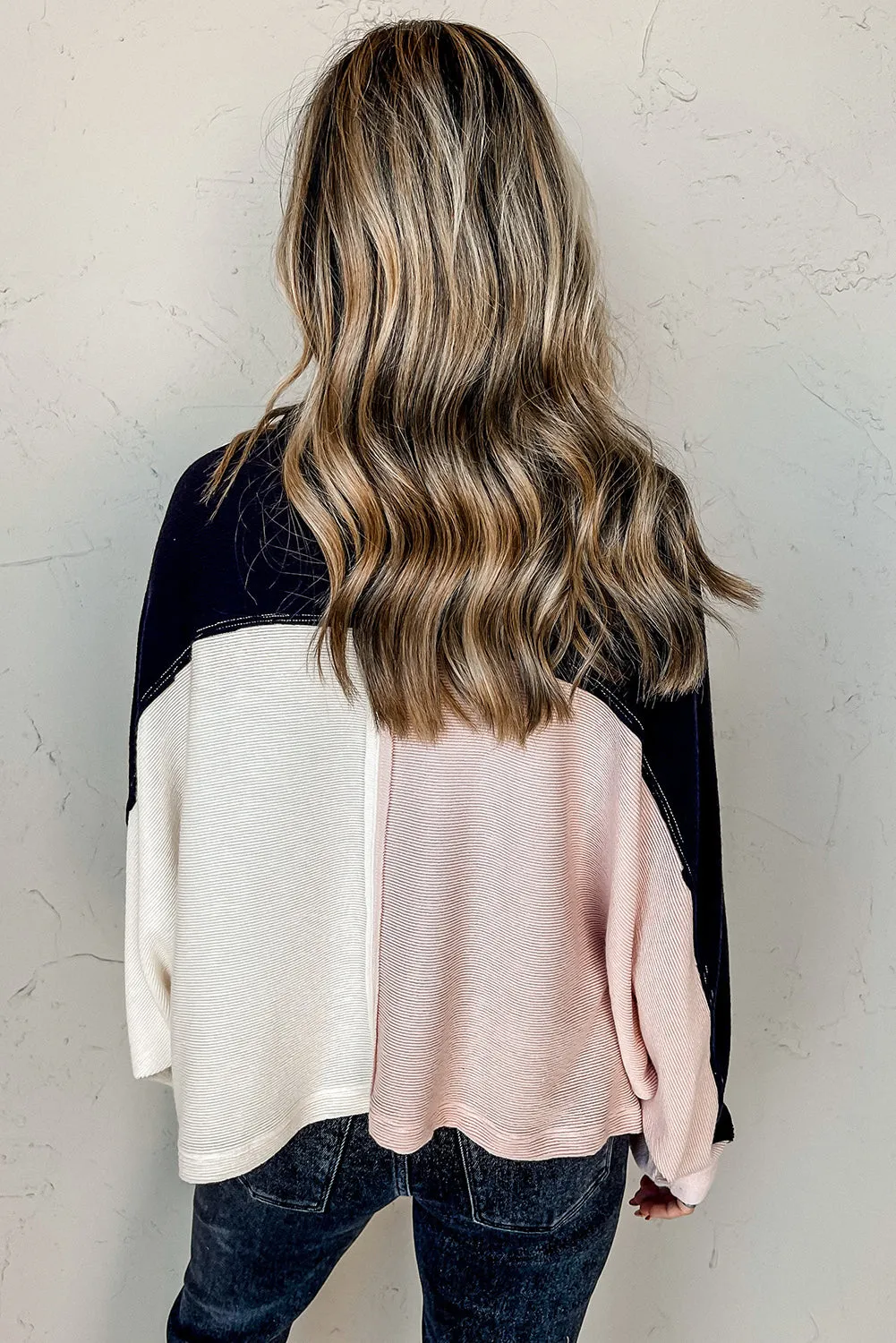 Multicolor Colorblock Flap Pockets Henley Collared Top