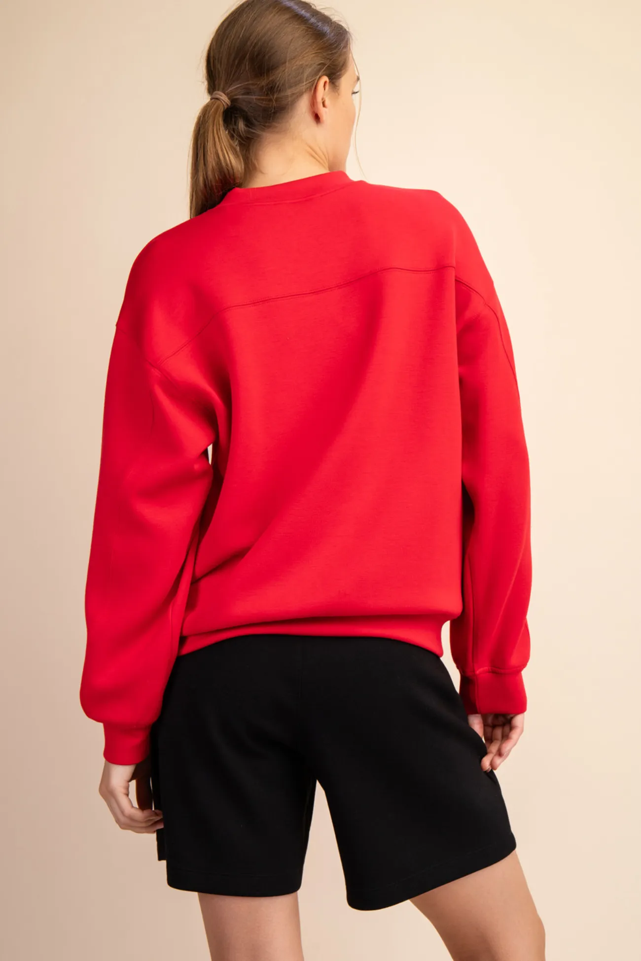 My Soul Scuba Mock Neck Pullover-True Red