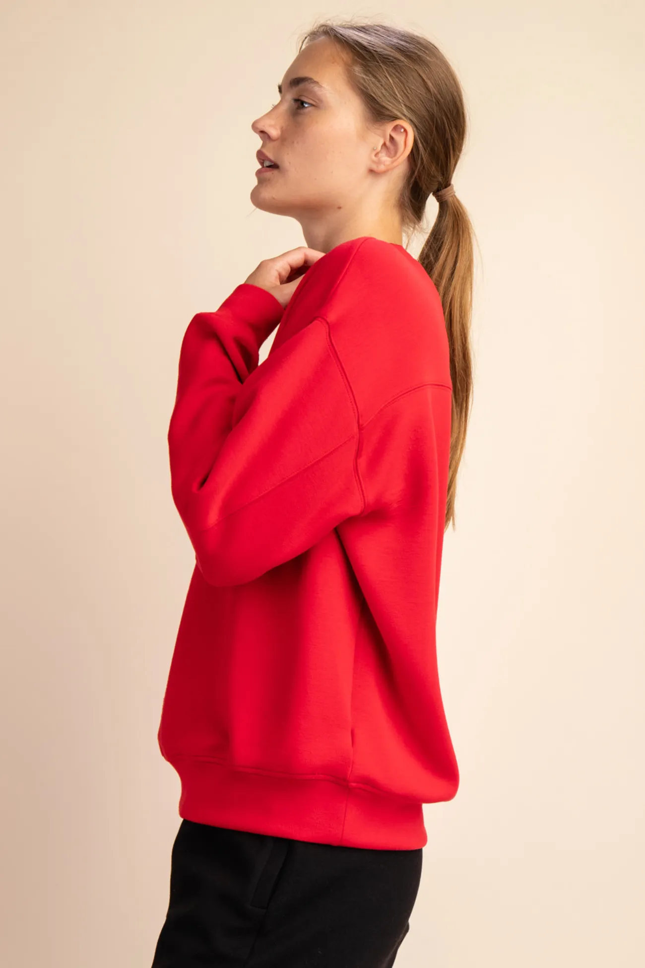 My Soul Scuba Mock Neck Pullover-True Red