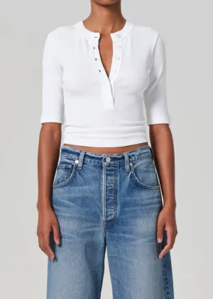 Nali Short Sleeve Henley - White