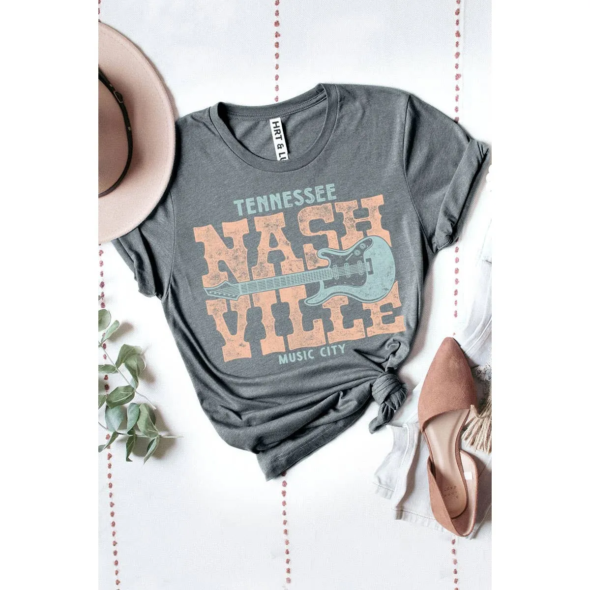 Nashville Guitar Short Sleeve Graphic Tee: Charcoal