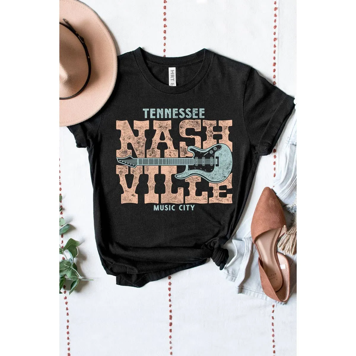 Nashville Guitar Short Sleeve Graphic Tee: Charcoal