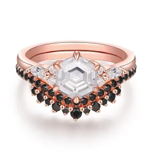Nature Inspired 1.35 Carat Hexagon Cut Pave Setting Moissanite Bridal Set For Women