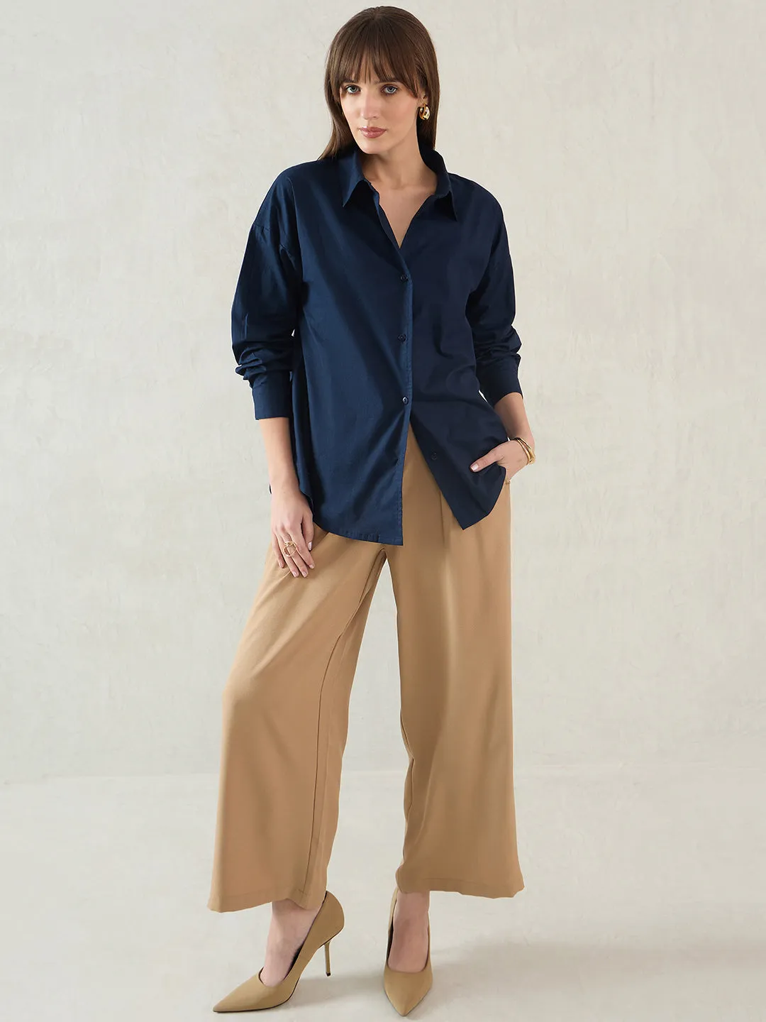 Navy Cotton Back Button Detailing Shirt