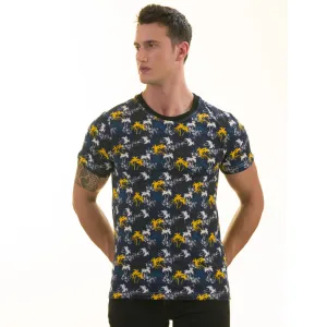 Navy with Palm Trees European Made Premium Quality T-Shirt - Crew Neck Short Sleeve T-Shirts