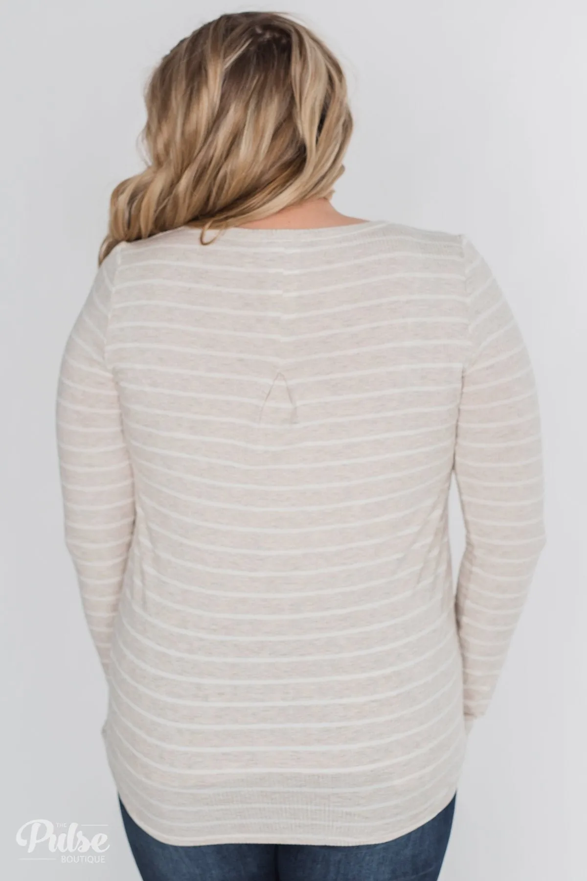 Never Forget You Pleated Striped Top- Oatmeal