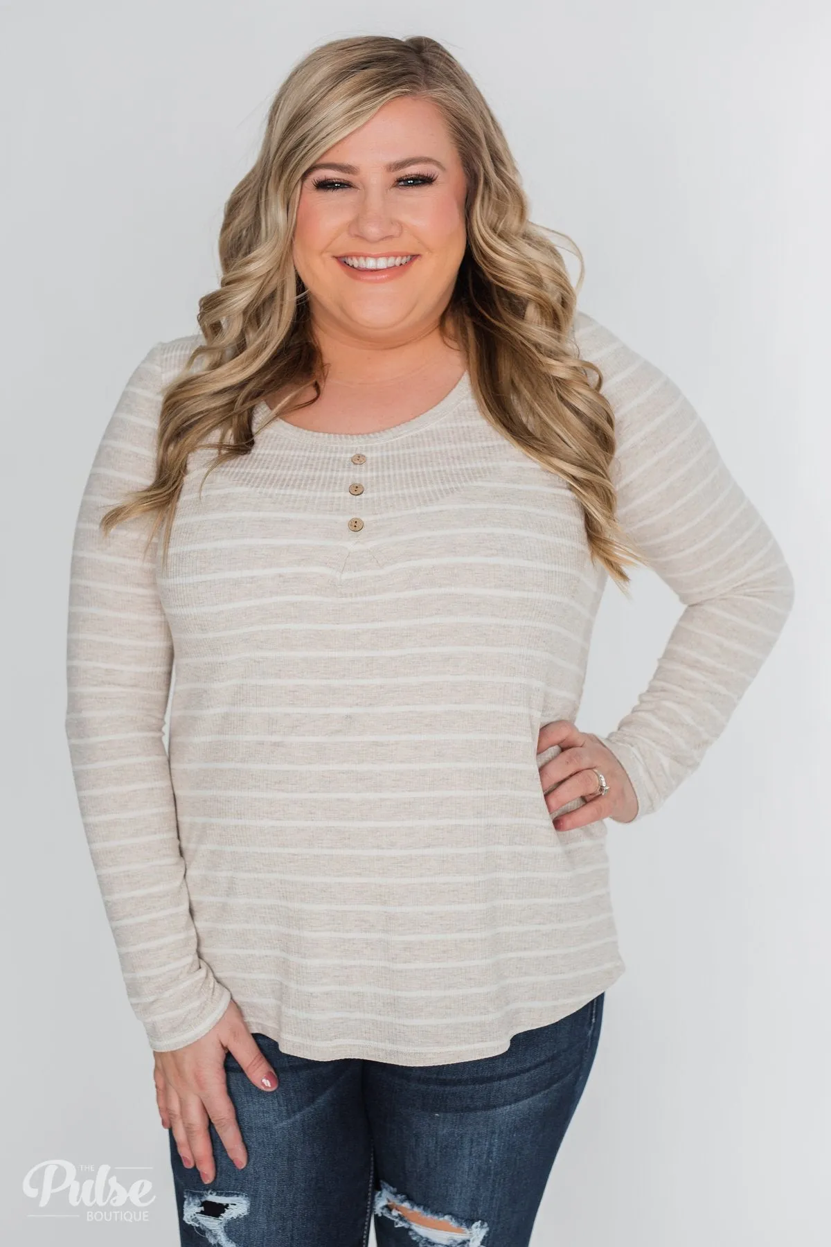 Never Forget You Pleated Striped Top- Oatmeal