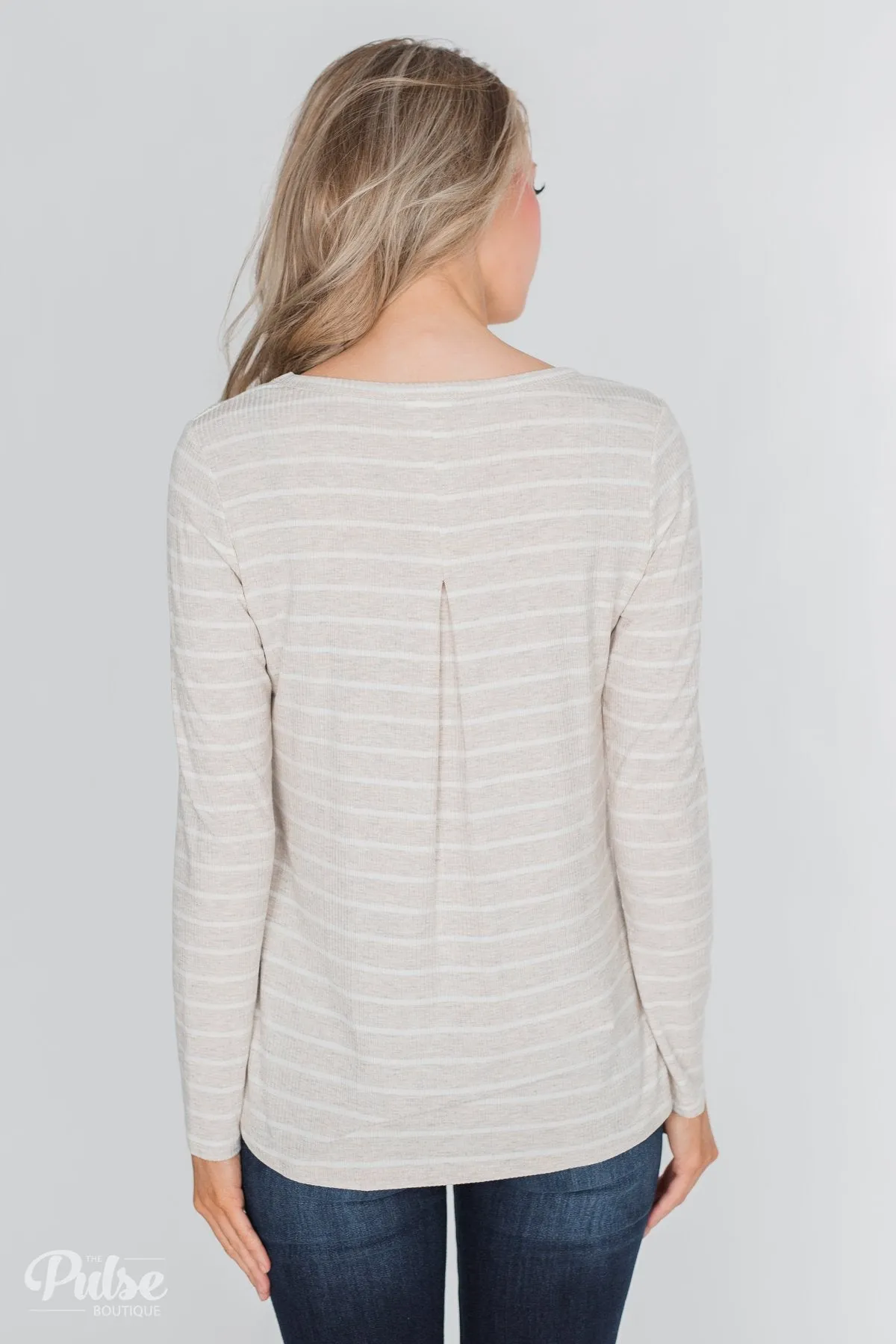 Never Forget You Pleated Striped Top- Oatmeal