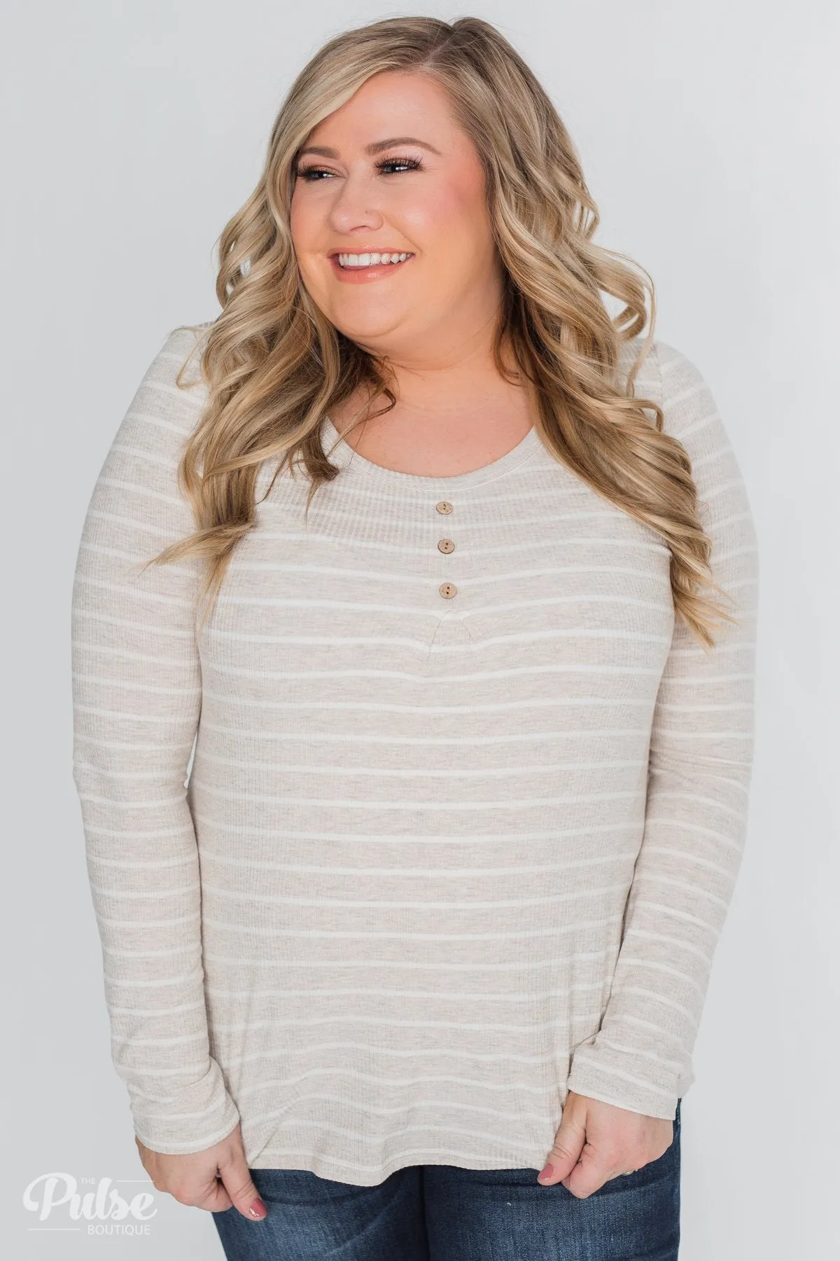 Never Forget You Pleated Striped Top- Oatmeal