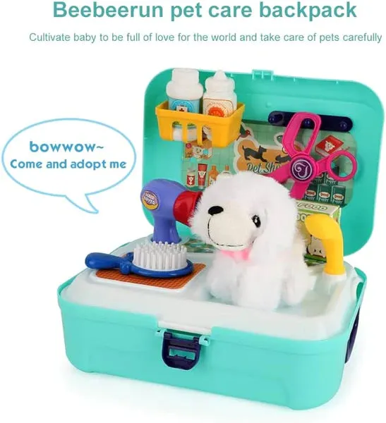 NEW Aomola Pet Care Set Role Play Toys for Kids, 16pcs Grooming Feeding Puppy Dog Backpack Vet Game, Toy Gifts