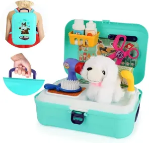 NEW Aomola Pet Care Set Role Play Toys for Kids, 16pcs Grooming Feeding Puppy Dog Backpack Vet Game, Toy Gifts