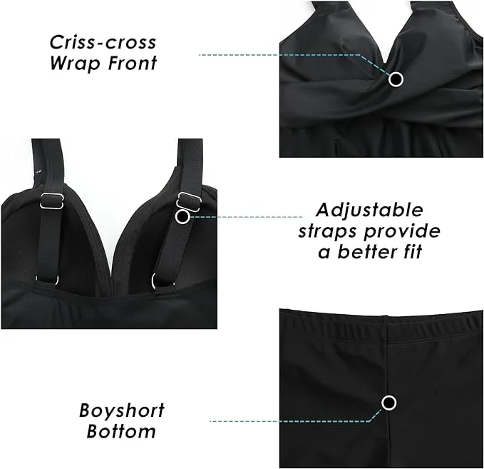 NEW SEAFORM Women's Tankini Bathing Suits Two-Piece Tummy Control Swim Dress High Waist, ours have bikini bottoms not boyshorts,Black, Sz M
