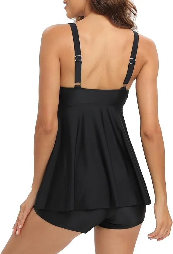NEW SEAFORM Women's Tankini Bathing Suits Two-Piece Tummy Control Swim Dress High Waist, ours have bikini bottoms not boyshorts,Black, Sz M