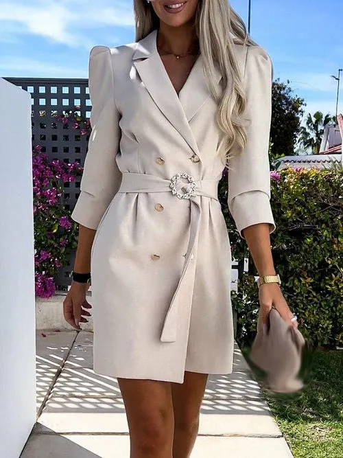 Notched Collar Blazer Style Straight Dress