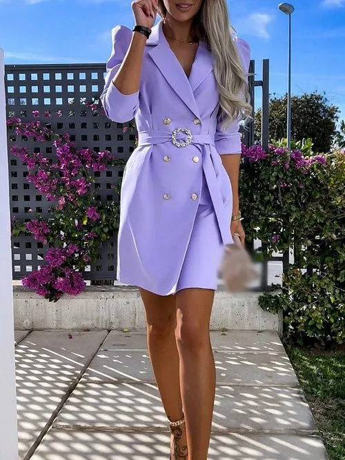 Notched Collar Blazer Style Straight Dress
