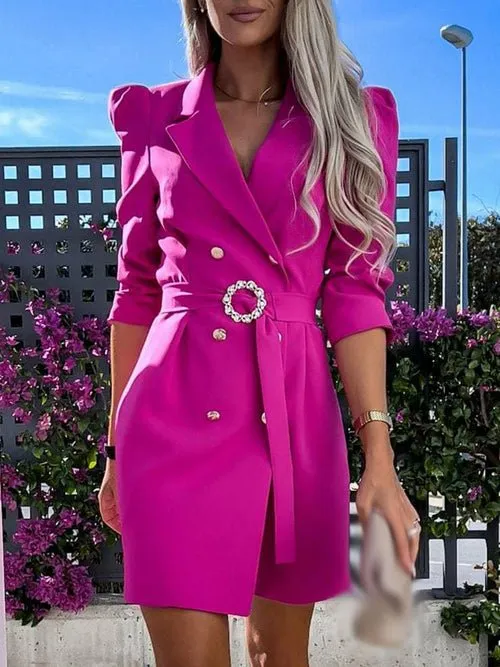 Notched Collar Blazer Style Straight Dress