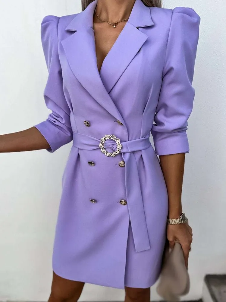Notched Collar Blazer Style Straight Dress