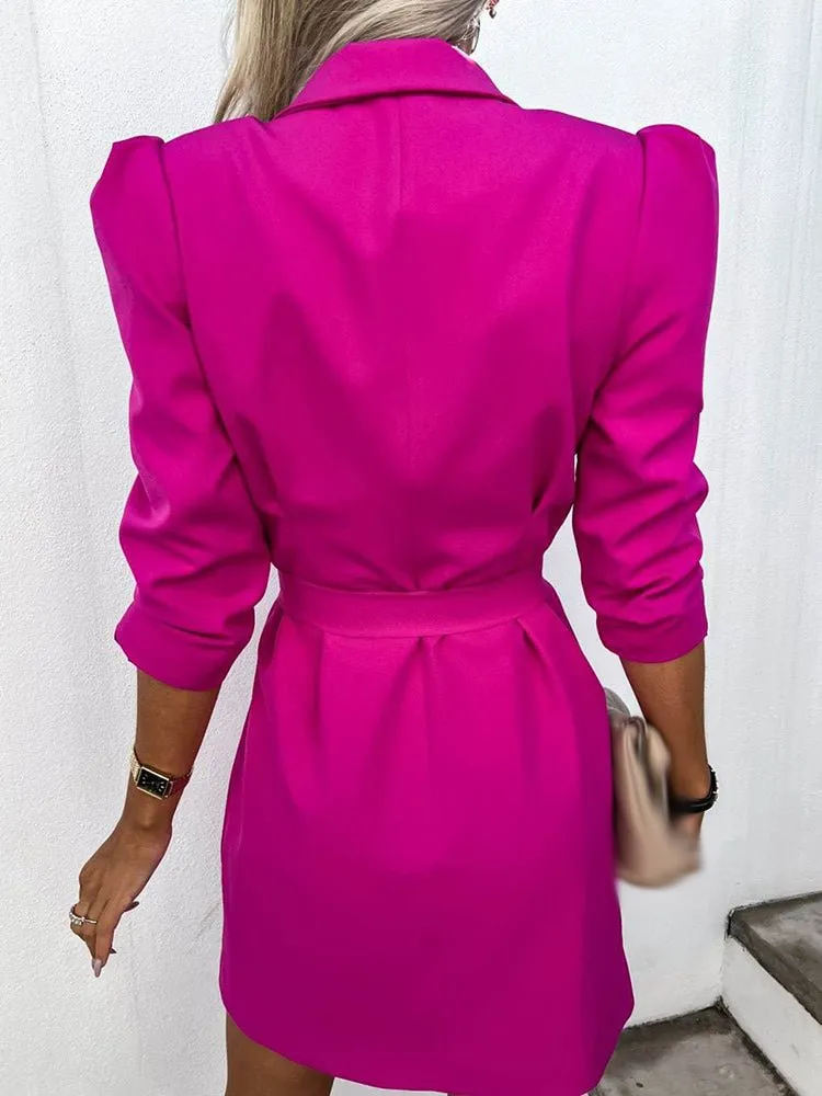 Notched Collar Blazer Style Straight Dress