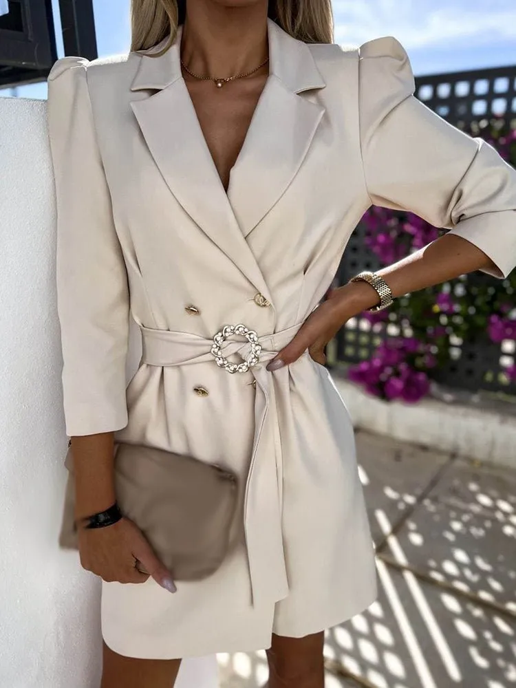 Notched Collar Blazer Style Straight Dress