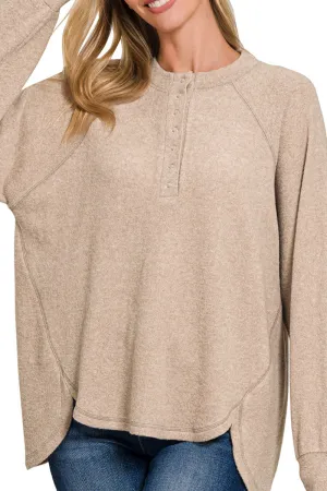 November Nights Ash Mocha Brushed Hacci Henley Sweater