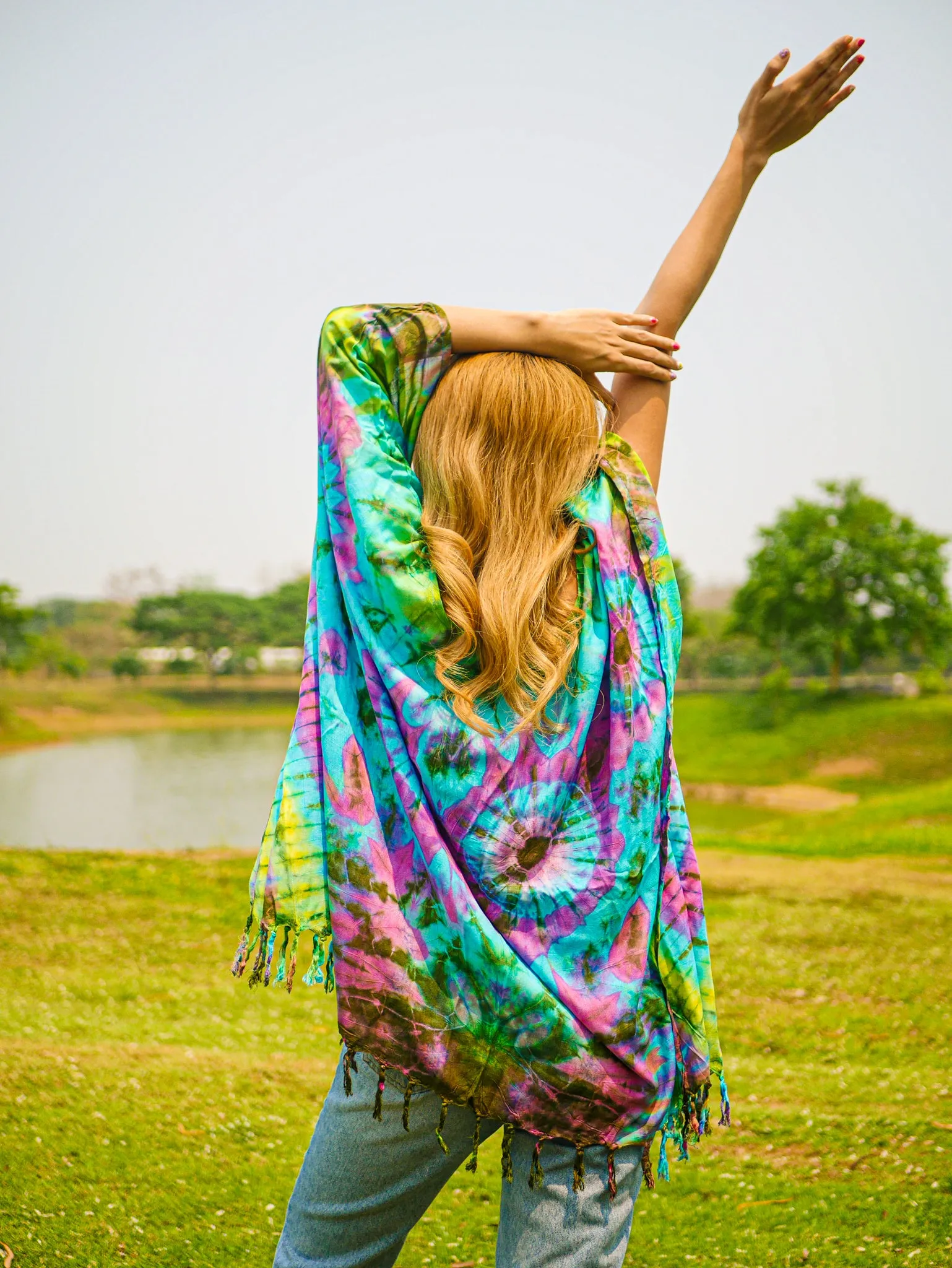 Ocean Sunset Poncho Hand Dyed Tunic Kaftan Blouse Oversize Top
